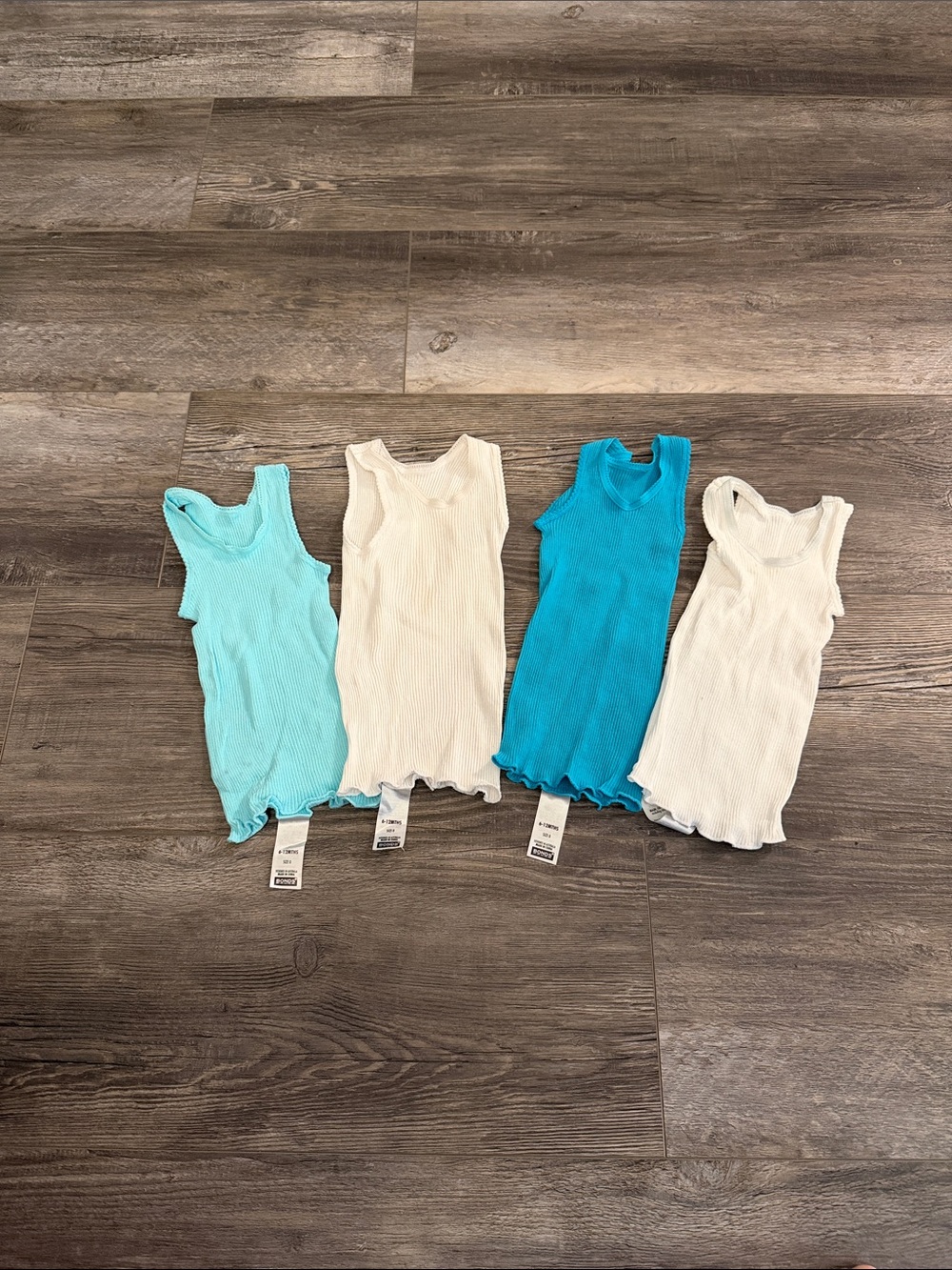 Bonds Ribbed Tank Tops - White & Turquoise
